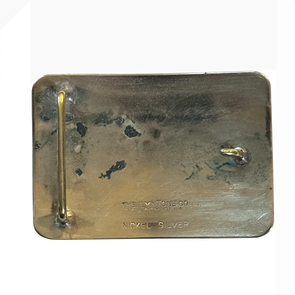 Vintage Lyntone Co Oklahoma City Nickel Silver Engraved Buckle